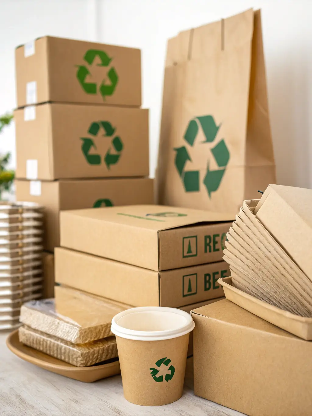 A close-up shot of neatly stacked cardboard boxes ready for recycling, showcasing their clean and flattened state.